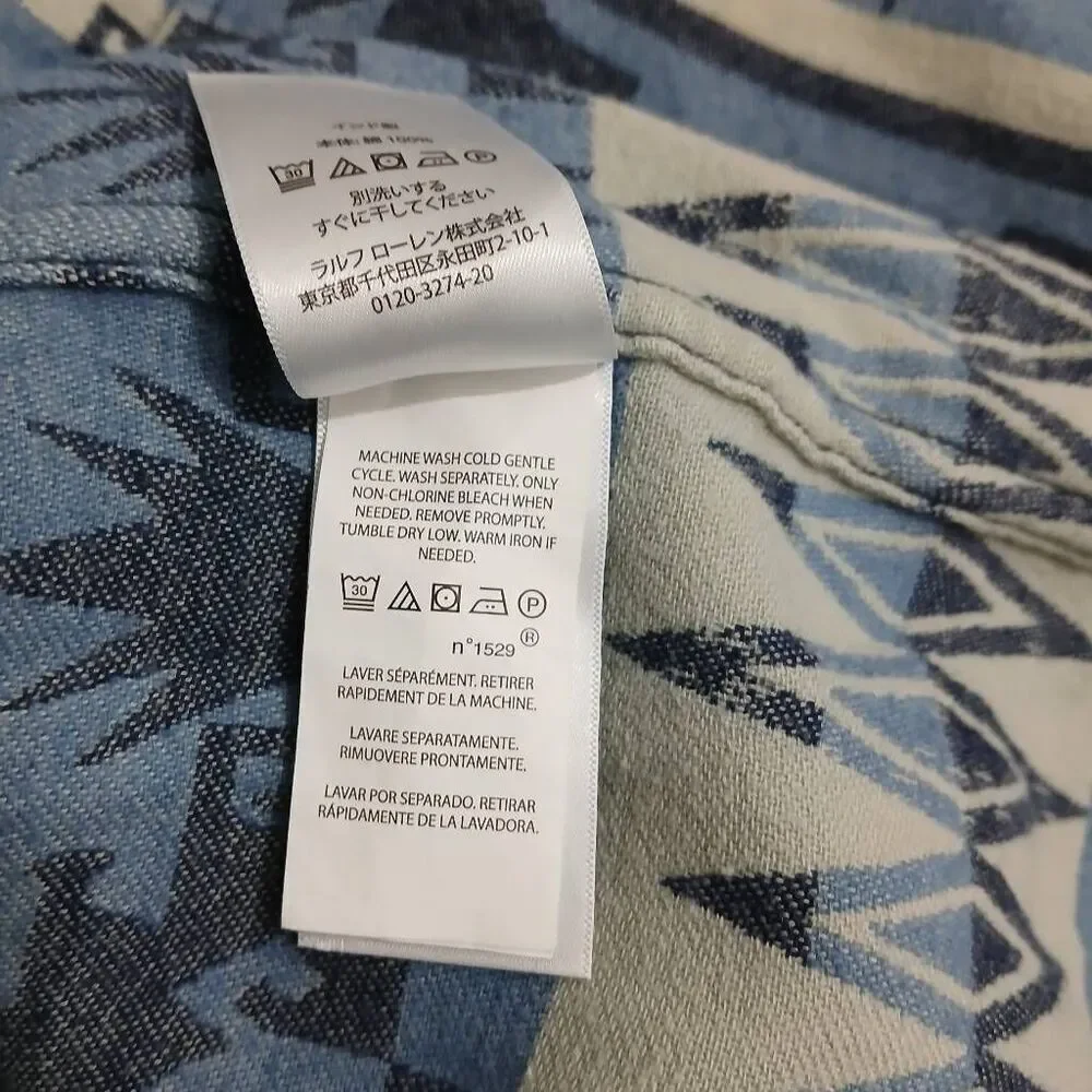 Polo ralph lauren mens small Aztec button down winter shirt western blue warm
